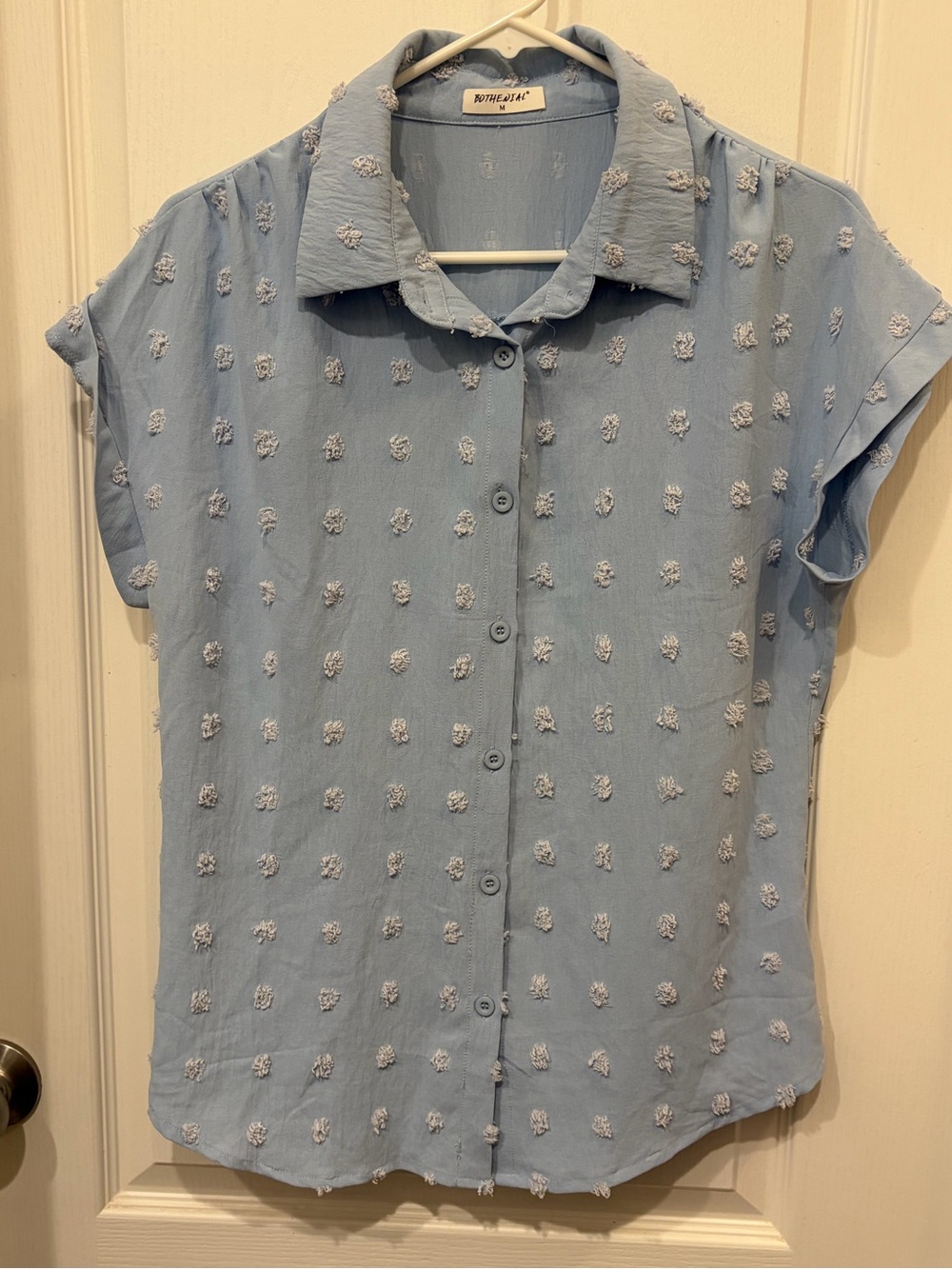 BOTHENIAL Light Blue Short Sleeve Button Front Top
